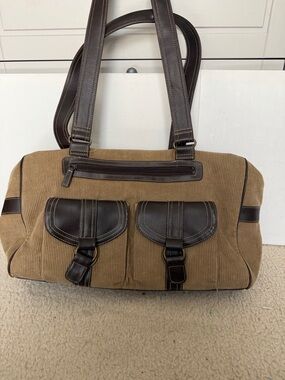 Men's Brown Corduroy Shoulder Bag with Dark Brown Trim